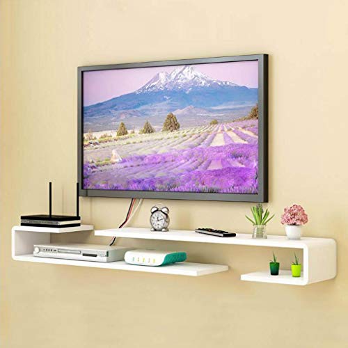 ERSINIAN Wandmontierter TV-Schrank, schwebendes Regal, Bücherregal, Wandregal, Schlafzimmer, Wohnzimmer, Set-Top-Box, Router, Lagerregal, Multimedia-Konsole (Farbe: Weiß, Größe: 125–130 cm) von ERSINIAN