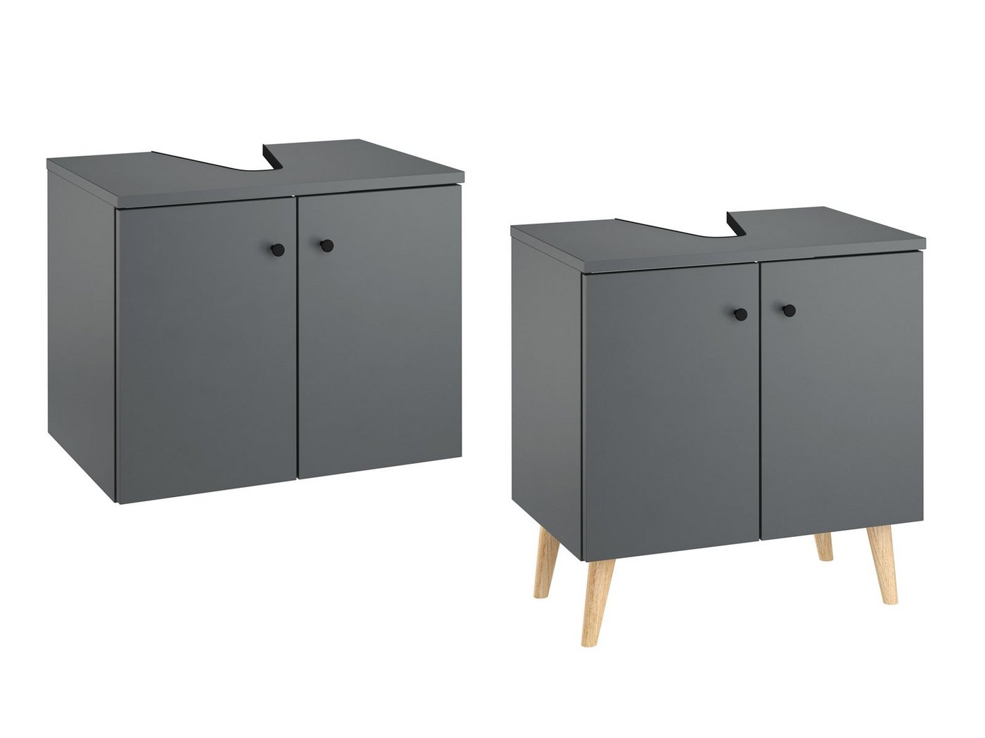 ERST-HOLZ Badezimmerspiegelschrank Unterschrank Waschtisch Grau Wandmontage oder Stehend (Unterschrank mit Füße) von ERST-HOLZ