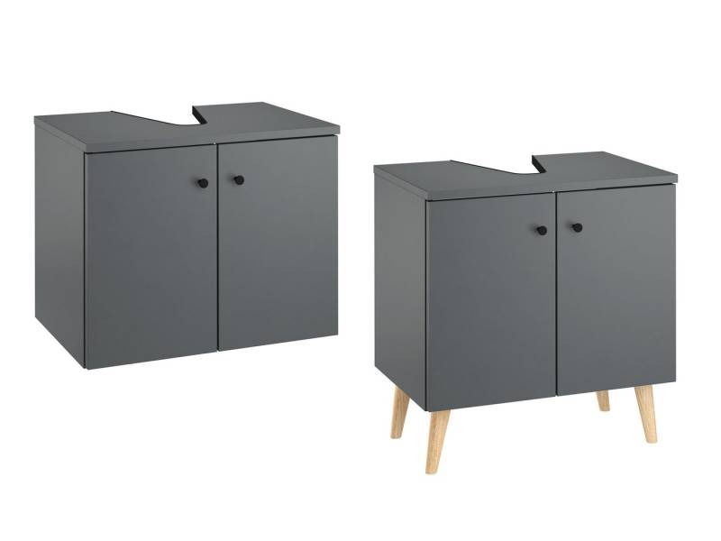 ERST-HOLZ Badezimmerspiegelschrank Unterschrank Waschtisch Grau Wandmontage oder Stehend (Unterschrank mit Füße) von ERST-HOLZ