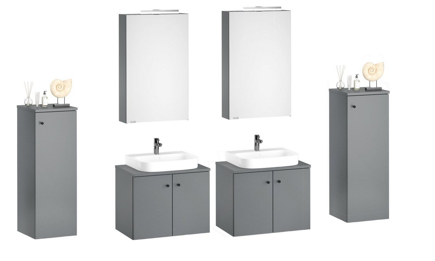 ERST-HOLZ Badmöbel-Set Badmöbel Spiegelschrank Waschtisch Schrank halbhoch Set grau, (Doppel Set ohne Füße) von ERST-HOLZ