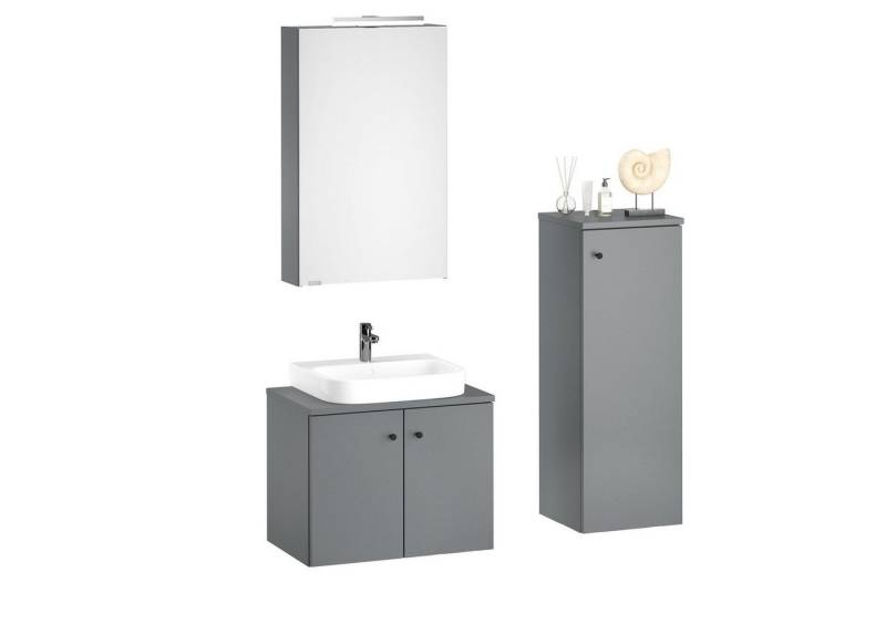 ERST-HOLZ Badmöbel-Set Badmöbel Spiegelschrank Waschtisch Schrank Halbhoch Set Grau, (Set ohne Füße) von ERST-HOLZ