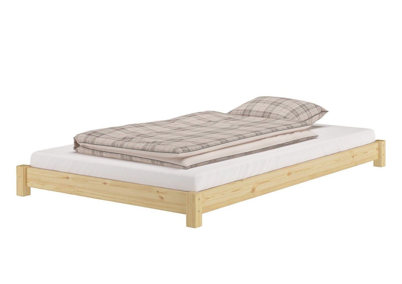 ERST-HOLZ Bett Breites, flaches Futonbett Einzelbett 120x200 Kiefer massiv, Kieferfarblos lackiert von ERST-HOLZ