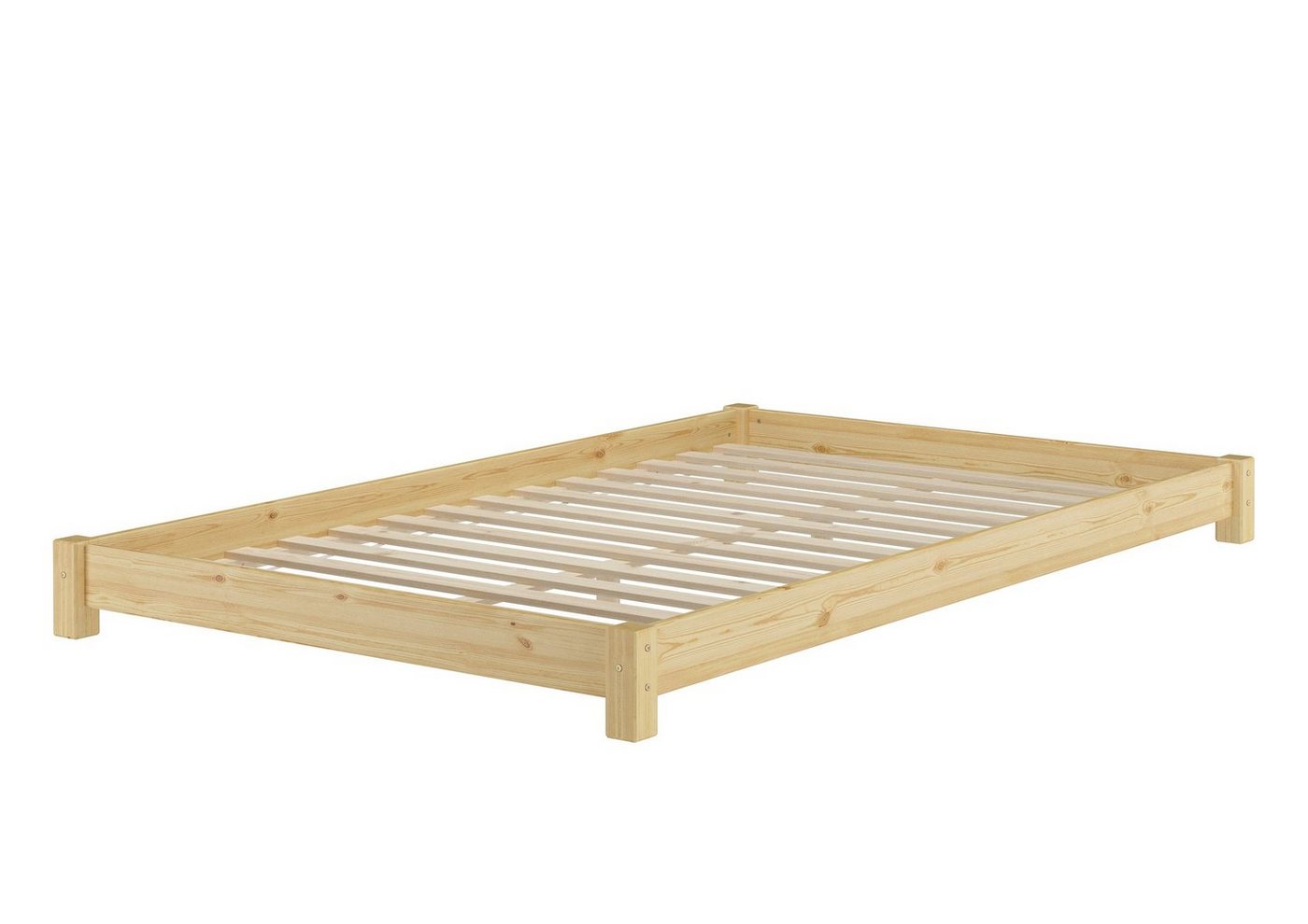 ERST-HOLZ Bett Breites, flaches Futonbett Einzelbett 120x200 Kiefer massiv, Kieferfarblos lackiert von ERST-HOLZ