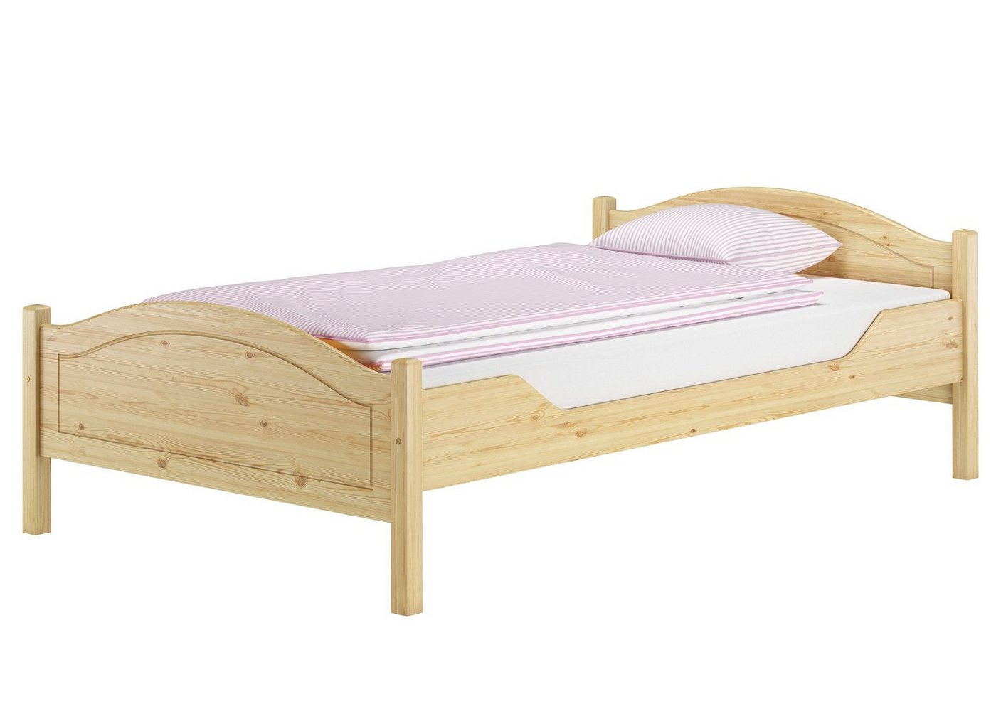 ERST-HOLZ Bett Breites Einzelbett 120x200 Kiefer Massivholz Landhausstil, Kieferfarblos lackiert von ERST-HOLZ