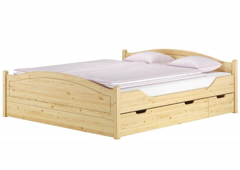 ERST-HOLZ Bett Doppelbett 140x200 Komplettset Bett mit Staukasten, Kieferfarblos lackiert von ERST-HOLZ