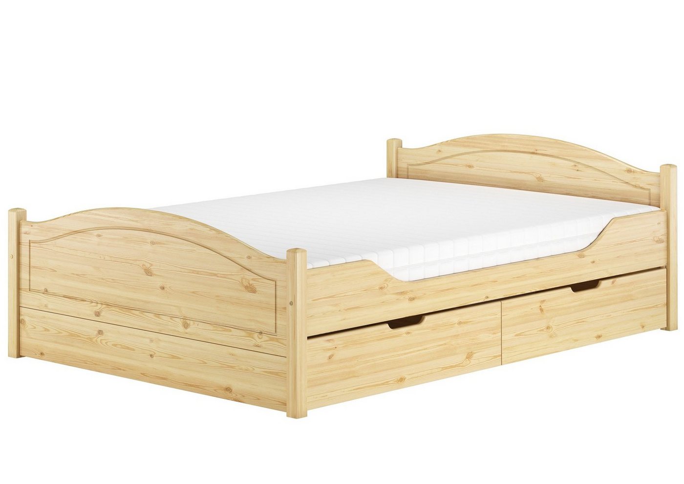 ERST-HOLZ Bett Doppelbett 140x200 Komplettset Bett mit Staukasten, Kieferfarblos lackiert von ERST-HOLZ