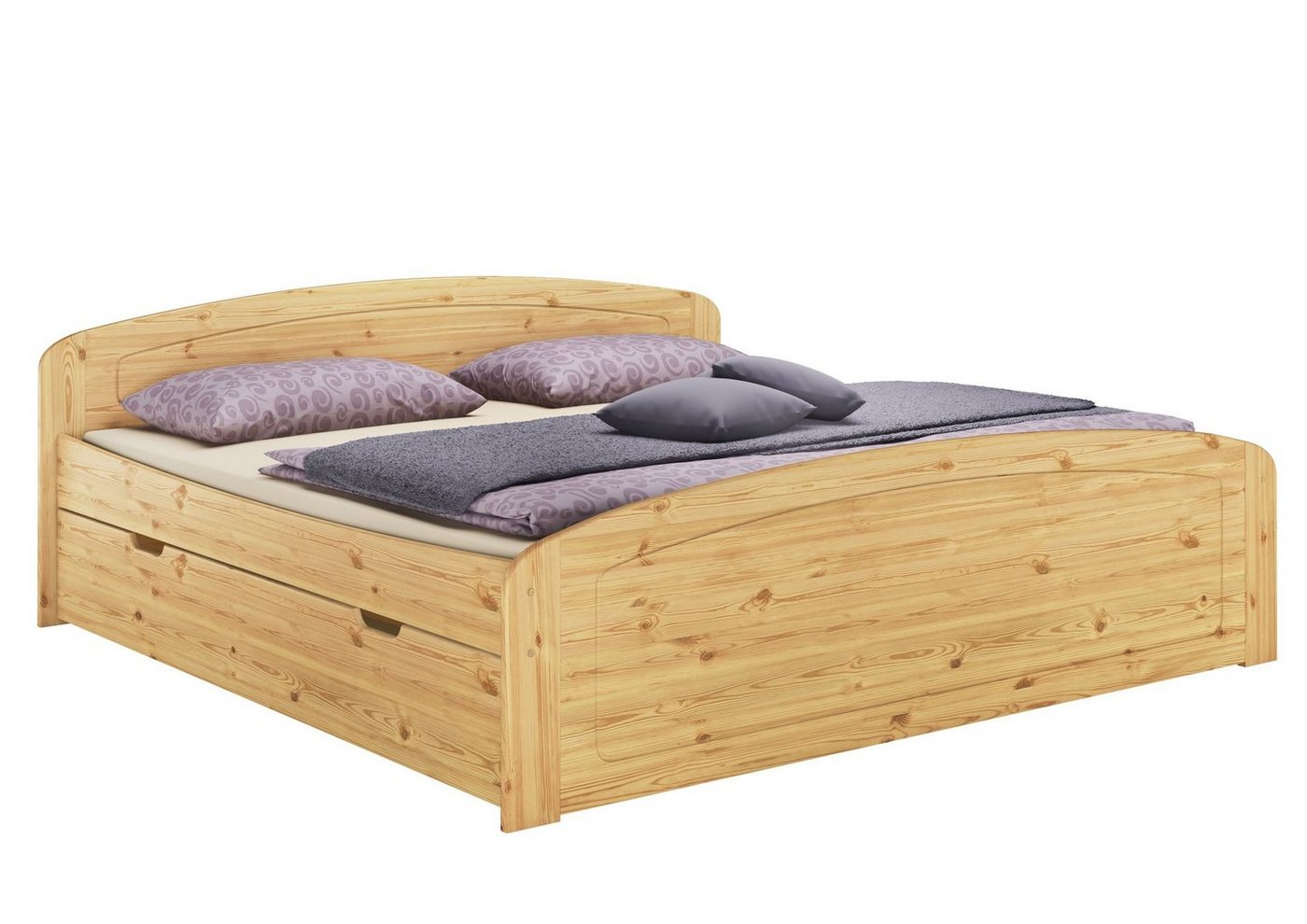 ERST-HOLZ Bett Doppelbett 200x200 Kiefer mit 2 Federholzrahmen u. 2 Matratzen, Kieferfarblos lackiert von ERST-HOLZ