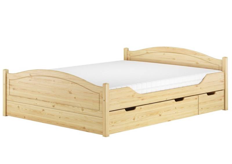 ERST-HOLZ Bett Echtholzdoppelbett Futonbett 160x200 Kiefer massiv Zubehör wählbar, Kieferfarblos lackiert von ERST-HOLZ