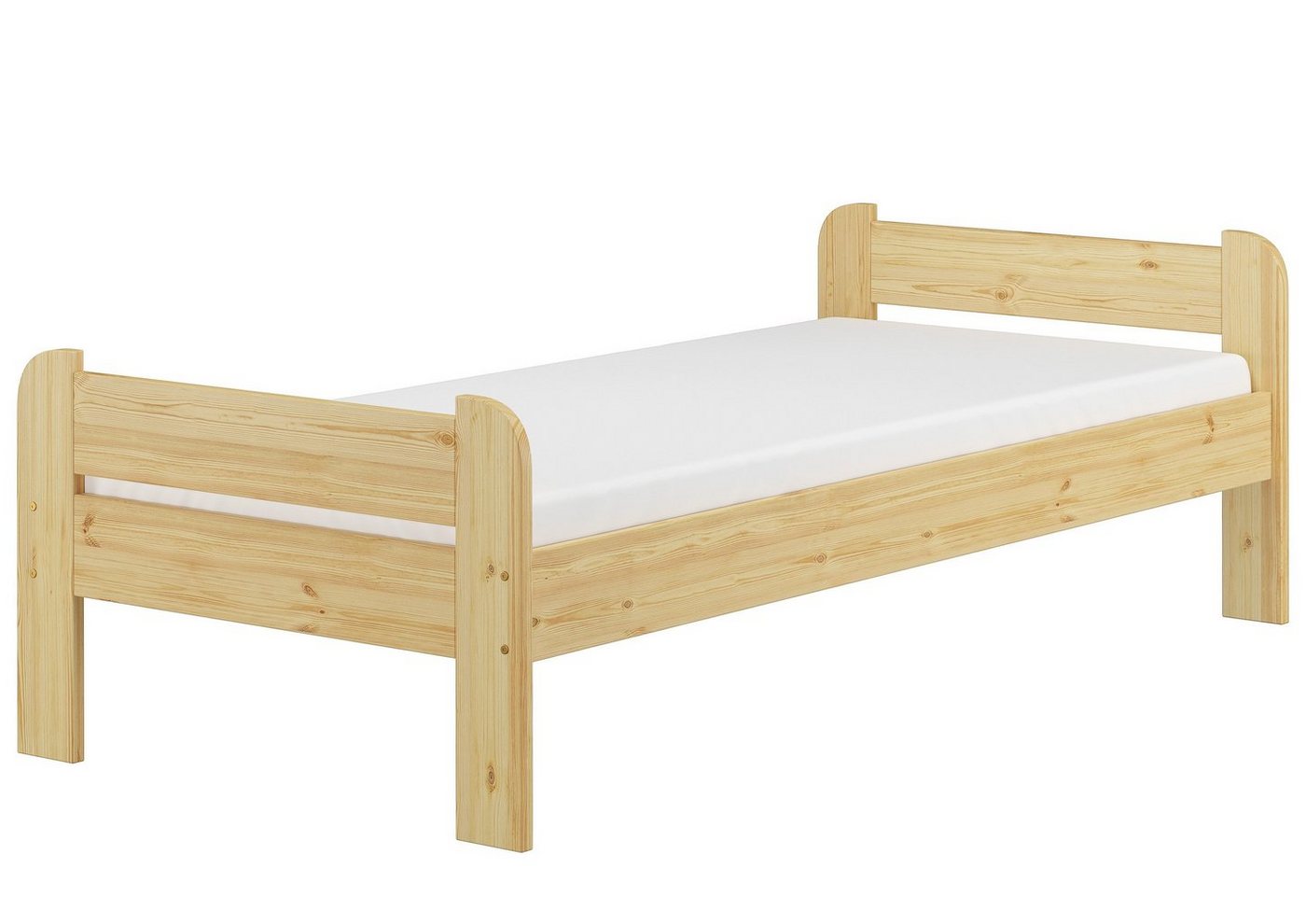 ERST-HOLZ Bett Einzelbett mit Kopf- und Fußteil inkl. Rollrost und Matratze, Kieferfarblos lackiert von ERST-HOLZ