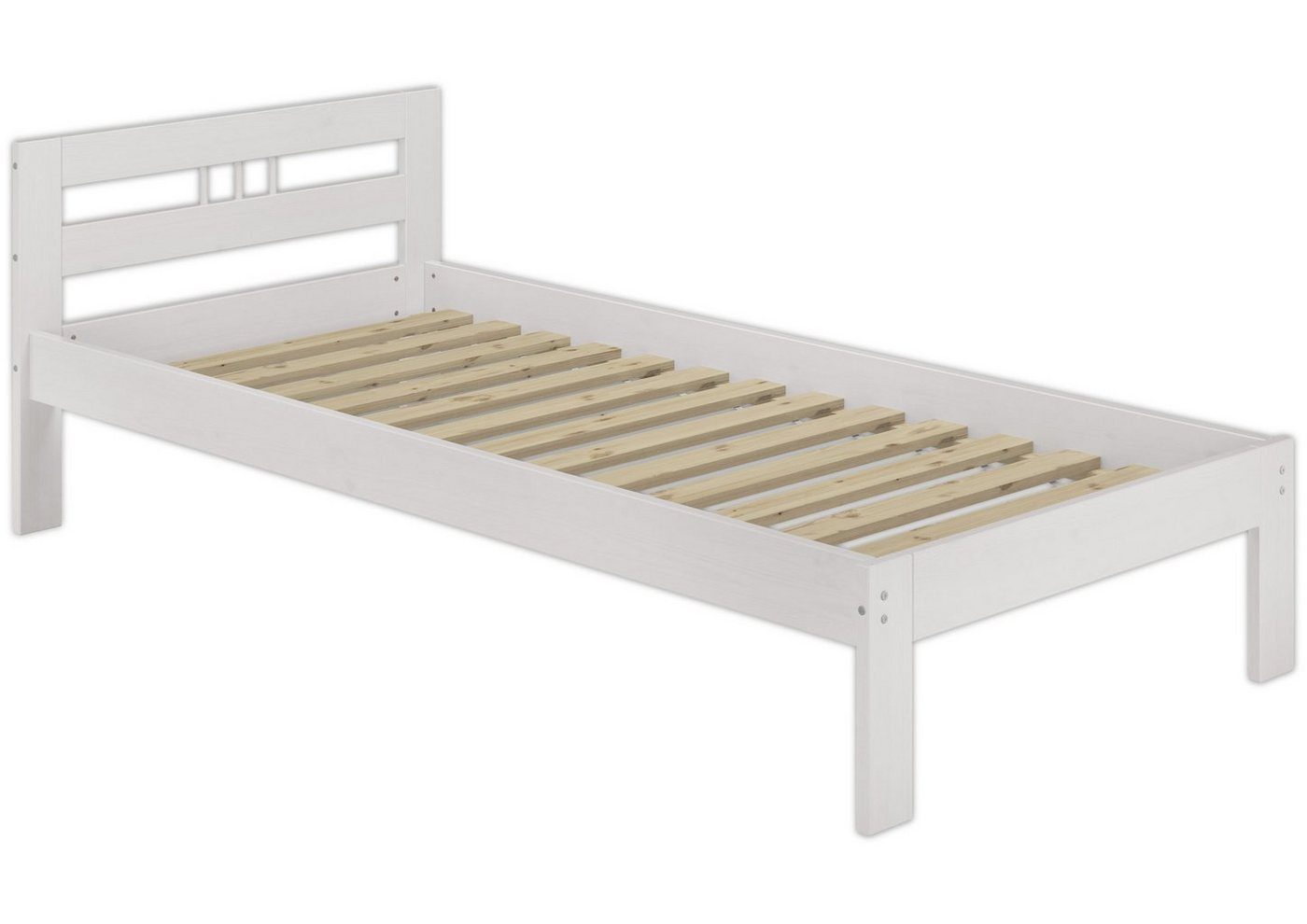 ERST-HOLZ Bett Futonbett Bettrahmen Einzelbett Kiefer Massivholzbett weiß 90x200, Kieferwaschweiß von ERST-HOLZ