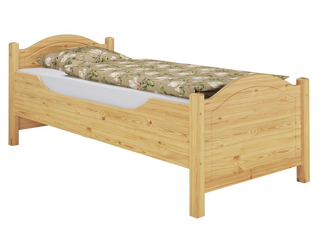 ERST-HOLZ Bett Einzelbett hoch Kiefer 100x200 mit Federleisten und Matratze, Kieferfarblos lackiert von ERST-HOLZ