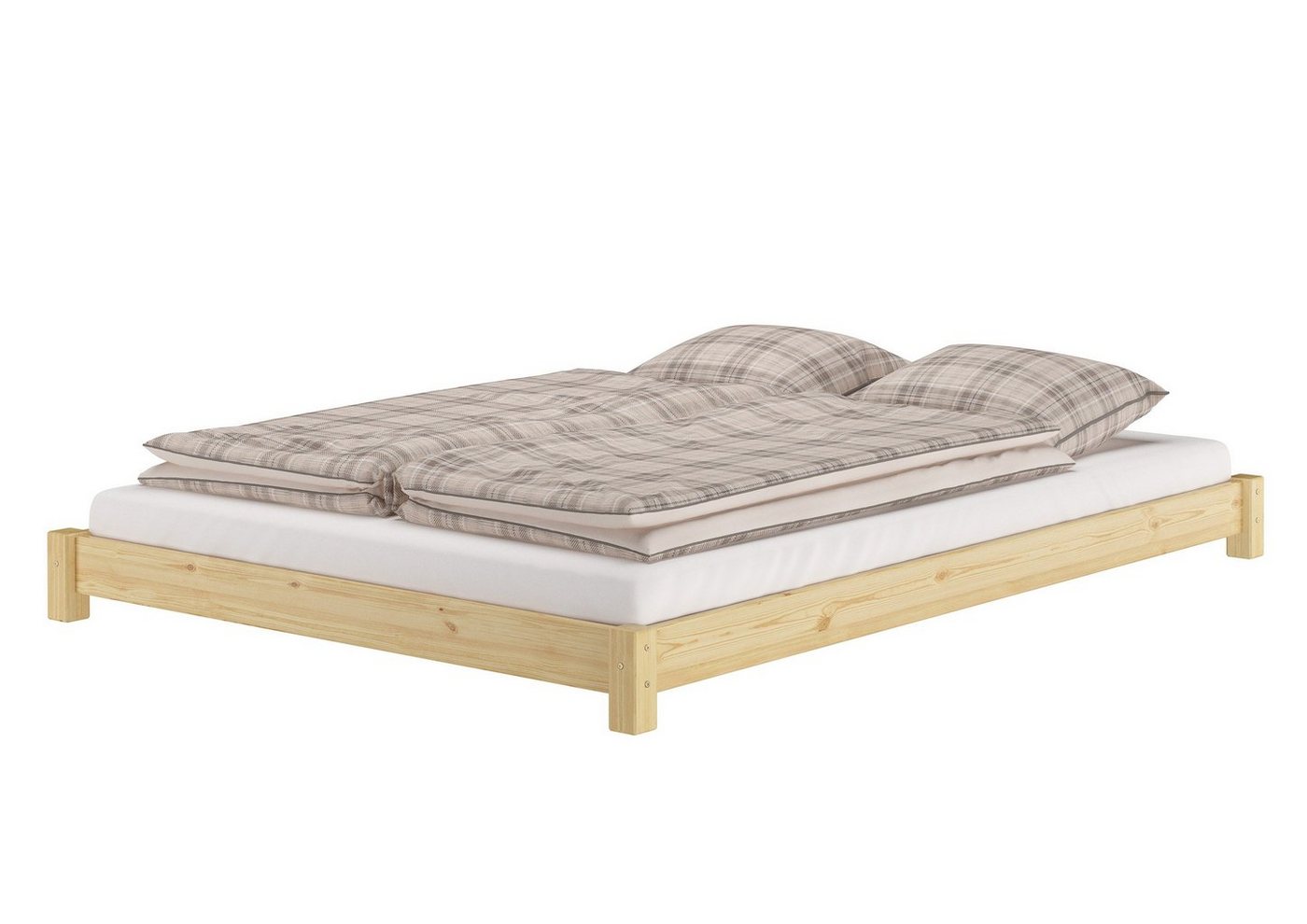 ERST-HOLZ Bett Flaches Futon-Doppelbett Bodenbett 140x200 Kiefer, Kieferfarblos lackiert von ERST-HOLZ