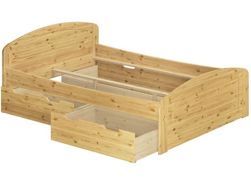 ERST-HOLZ Bett Funktionsbett 200 x 200 Kiefer mit 3 Bettkästen ohne Rost, Kieferfarblos lackiert von ERST-HOLZ