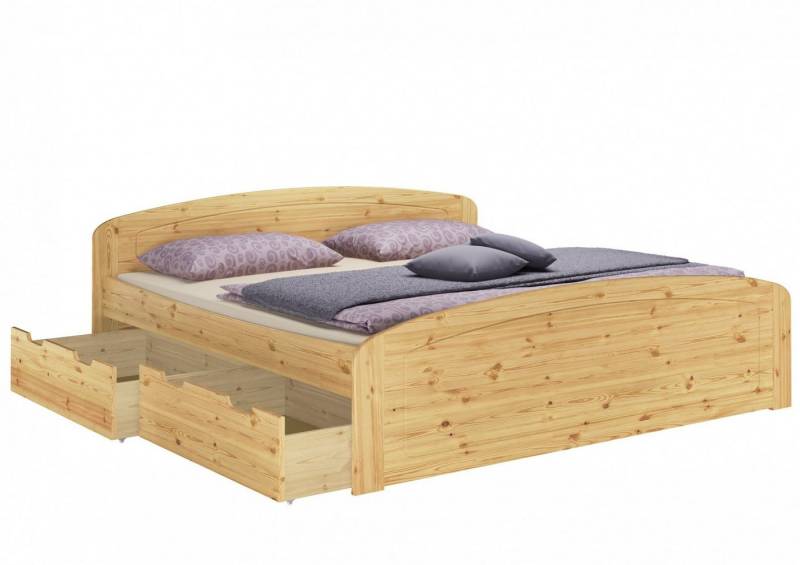 ERST-HOLZ Bett Funktionsbett 200 x 200 Kiefer mit 3 Bettkästen und Rollrosten, Kieferfarblos lackiert von ERST-HOLZ