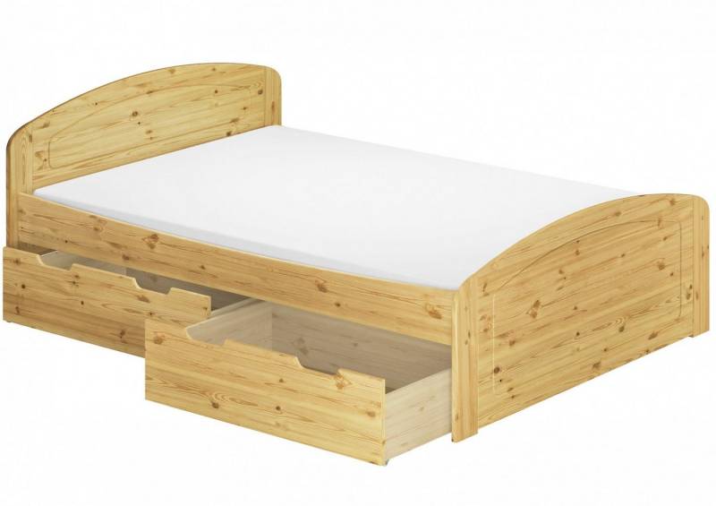 ERST-HOLZ Bett Doppelbett 140x200 Kiefer massiv + Rollrost + Matratze, Kieferfarblos lackiert von ERST-HOLZ