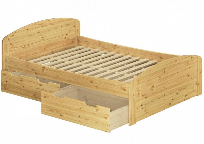 ERST-HOLZ Bett Funktionsbett 140 x 200 Kiefer Massiv mit Rost und 3 Staukästen, Kieferfarblos lackiert von ERST-HOLZ
