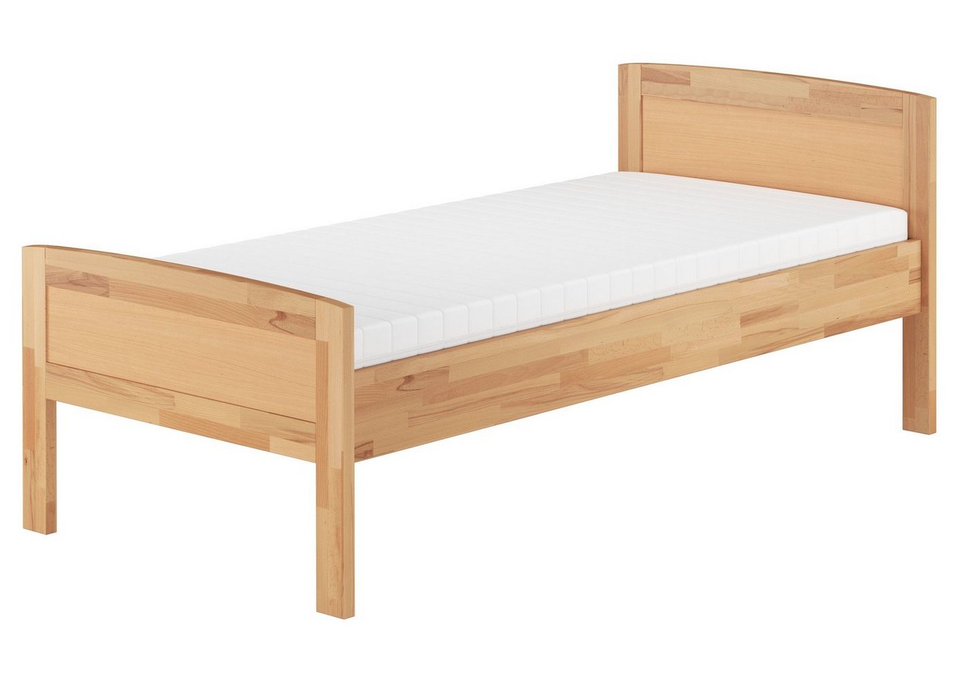 ERST-HOLZ Bett Hohes Buchenholz-Einzelbett mit Federleisten und Matratze 100x200, Buchefarblos lackiert von ERST-HOLZ