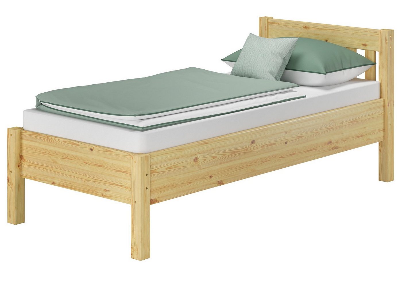 ERST-HOLZ Bett Hohes Massivholzbett Kiefer Seniorenbett 100x200, Kieferfarblos lackiert von ERST-HOLZ