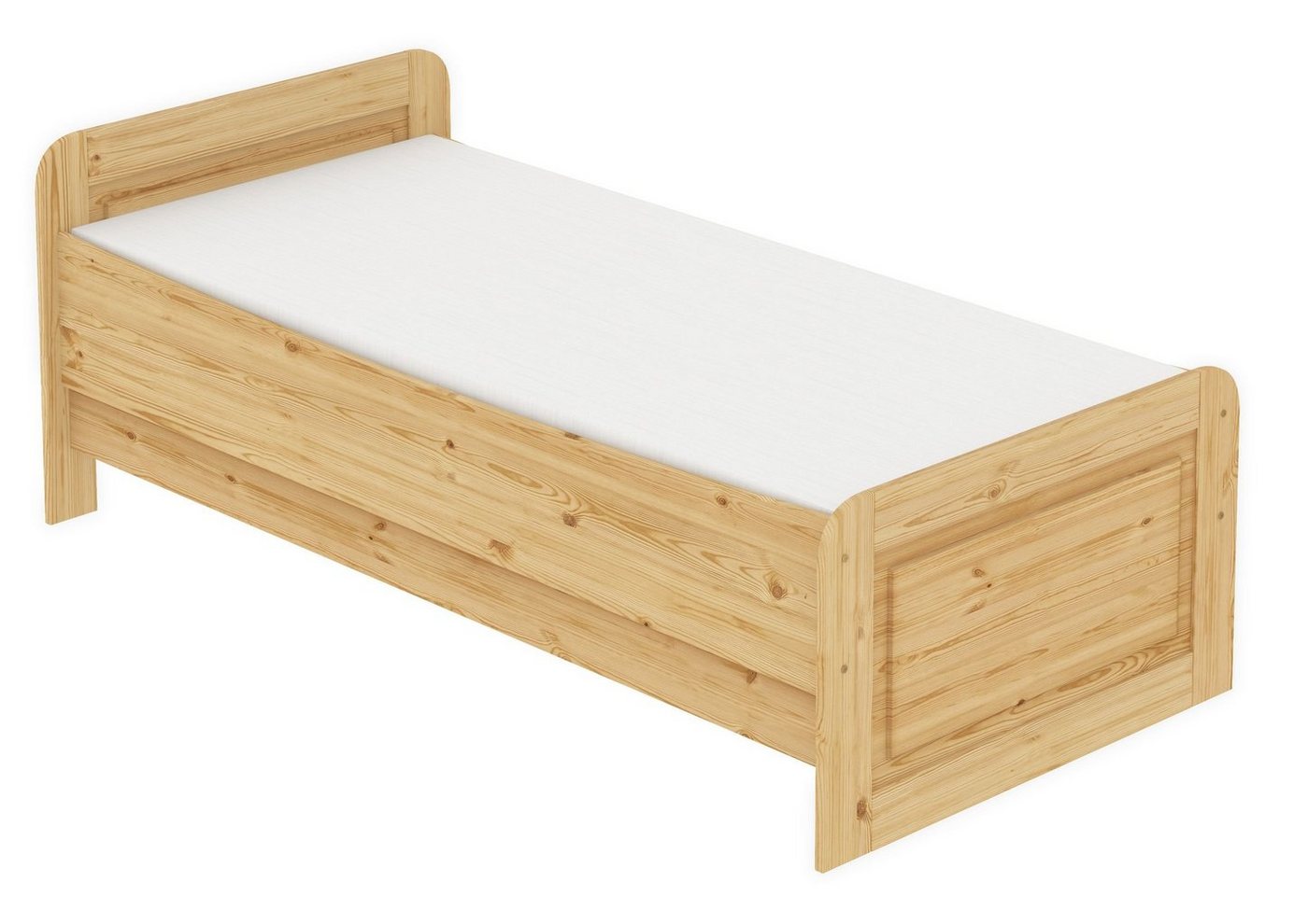 ERST-HOLZ Bett Holzbett 90x200 Kiefer massiv mit Federleisten und Matratze, Kieferfarblos lackiert von ERST-HOLZ