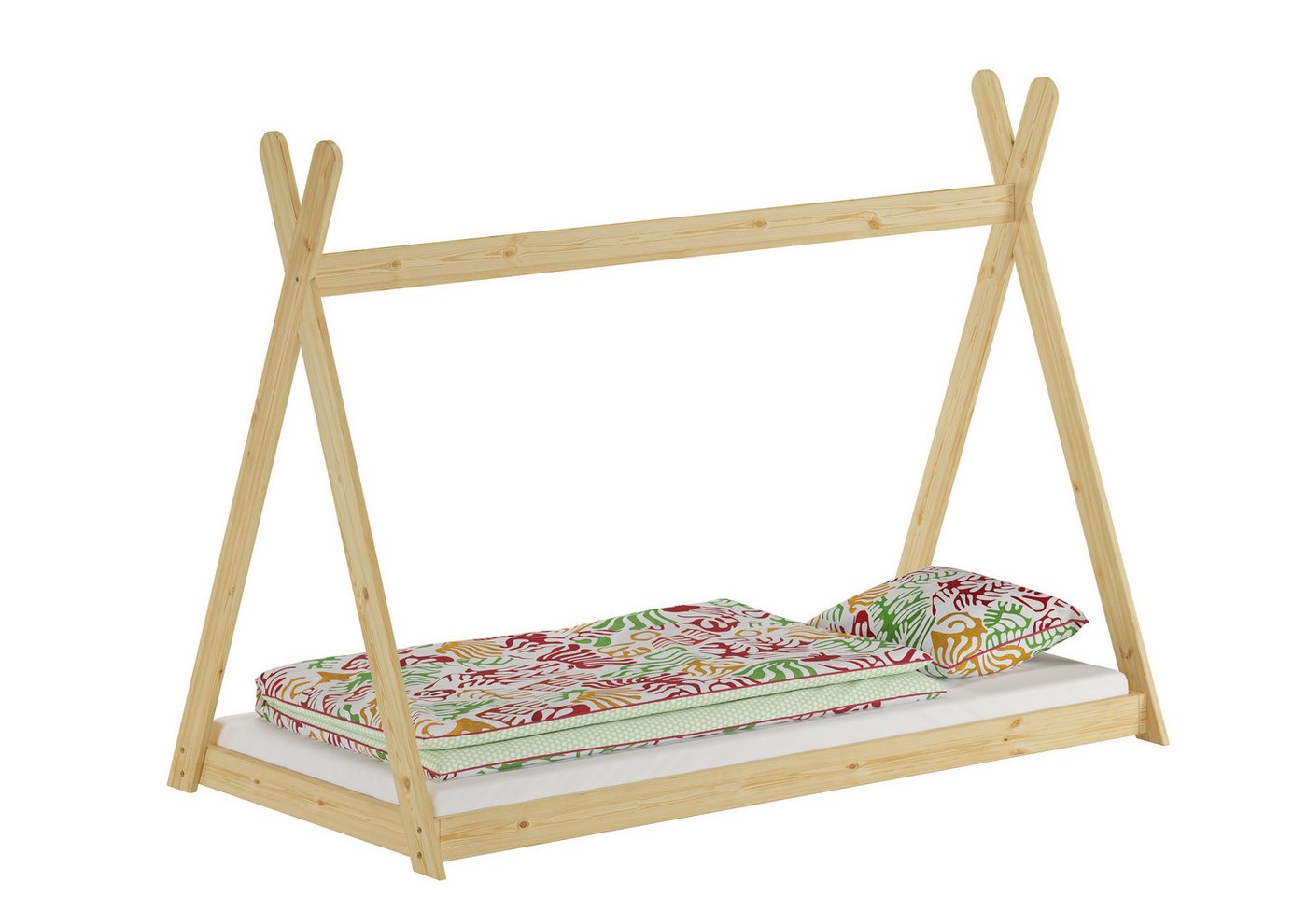 ERST-HOLZ Bett Kinderbet, Spielbett, Tipi Bett 90x200 Kiefer natur, Kieferfarblos lackiert von ERST-HOLZ