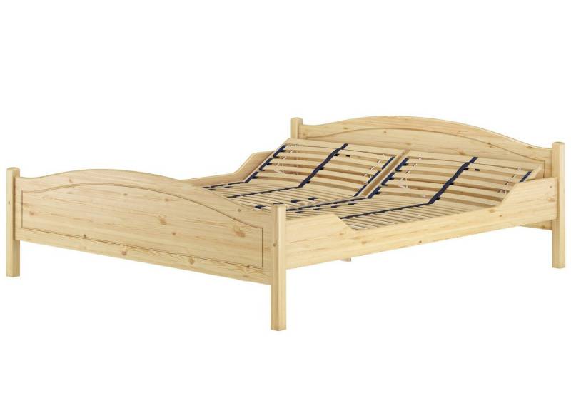 ERST-HOLZ Bett Klassisches Überlanges Ehebett 180 x 220 Kiefer Massiv Zubehör Wählbar, Kieferfarblos lackiert von ERST-HOLZ