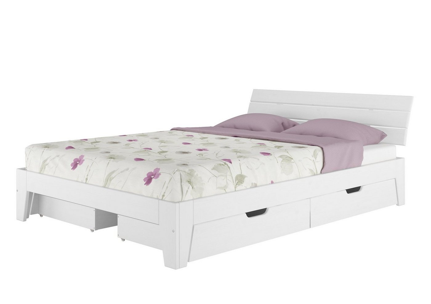 ERST-HOLZ Bett Komfortables Futonbett 160x200 Kiefer massiv weiß mit Stauraum, Kieferwaschweiß von ERST-HOLZ