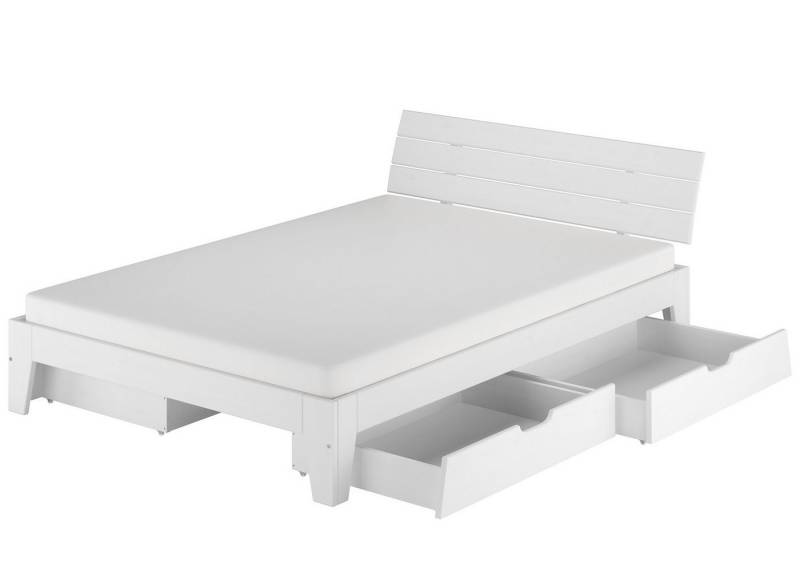 ERST-HOLZ Bett Komfortables Futonbett 160 x 200 Kiefer Massiv Weiß mit Stauraum, Kieferwaschweiß von ERST-HOLZ
