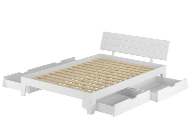 ERST-HOLZ Bett Komfortables Futonbett 160 x 200 Kiefer Massiv Weiß mit Stauraum, Kieferwaschweiß von ERST-HOLZ