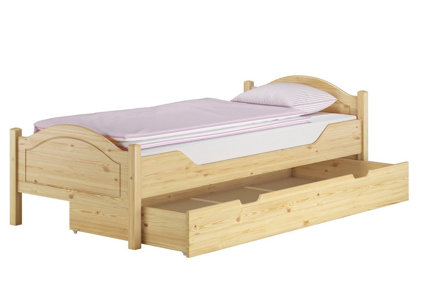 ERST-HOLZ Bett Einzelbett Kiefer 100x200 mit Rost, Matratze und Bettkasten, Kieferfarblos lackiert von ERST-HOLZ