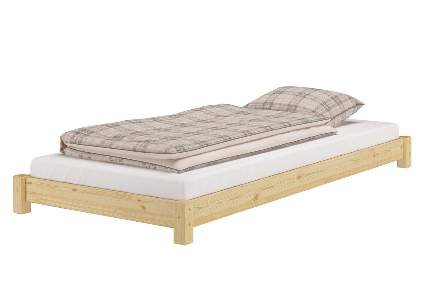 ERST-HOLZ Bett Massivholzbett Futonbett Einzelbett 90x200 Kiefer massiv, Kieferfarblos lackiert von ERST-HOLZ