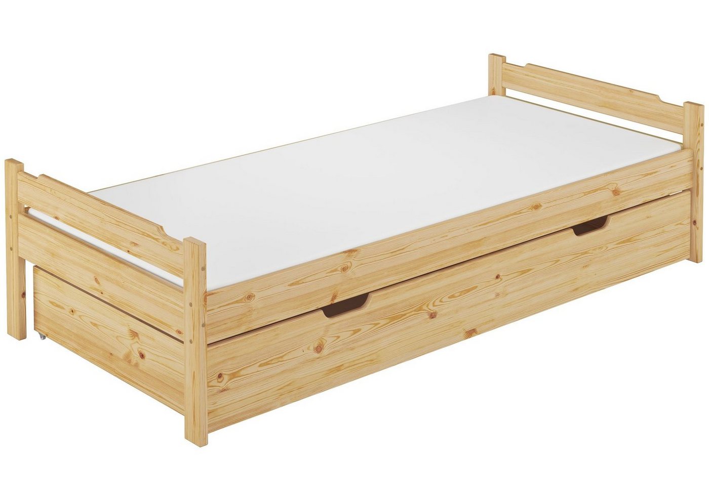 ERST-HOLZ Bett Kinderbett 80x200 Kiefer massiv mit Rost, Matratze und Bettkasten, Kieferfarblos lackiert von ERST-HOLZ