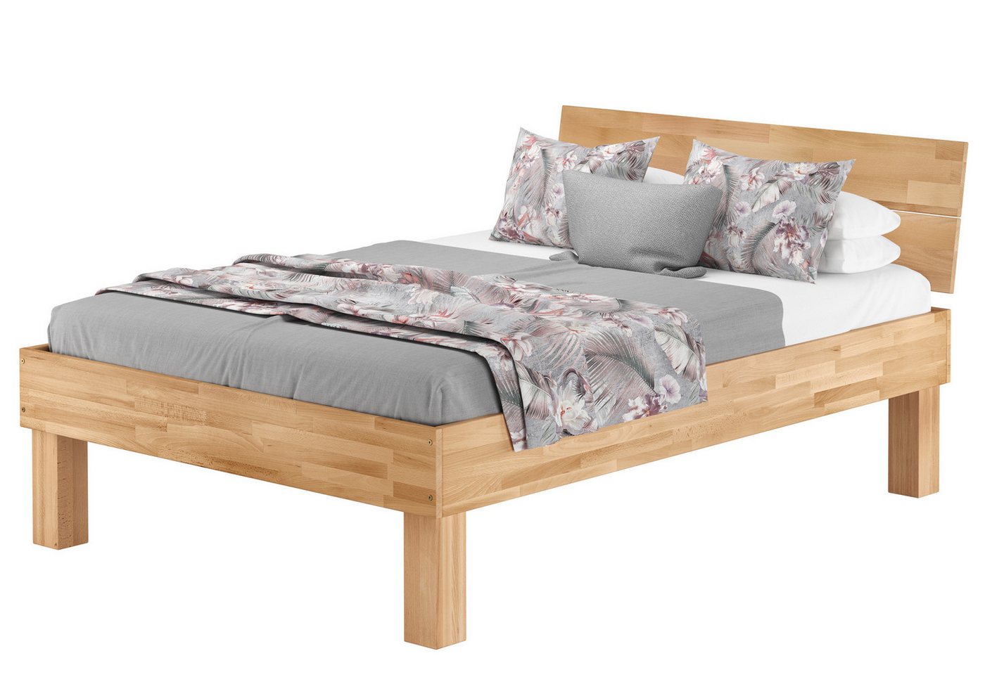 ERST-HOLZ Bett Seniorenbett Buche massiv hohe Sitzkante 140x200 mit Rollrost Matratze, Buchefarblos lackiert von ERST-HOLZ