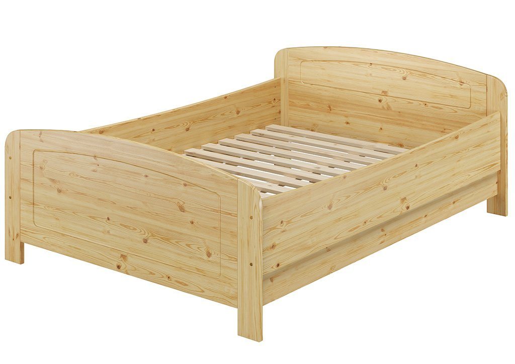 ERST-HOLZ Bett Seniorenbett Doppelbett hohe Sitzkante Kiefer natur + Rollrost, Kieferfarblos lackiert von ERST-HOLZ