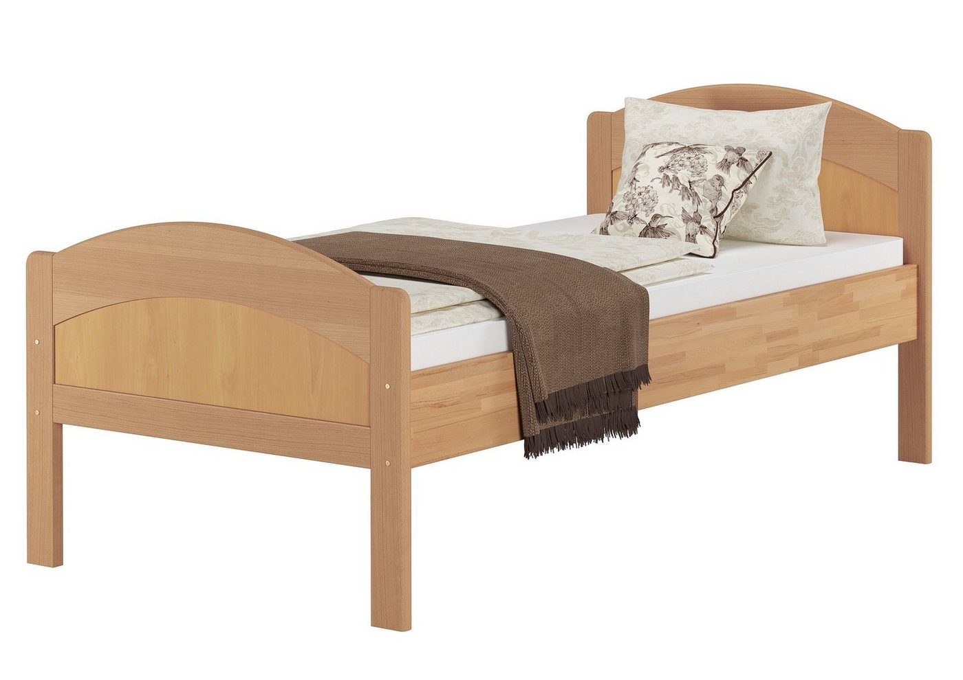 ERST-HOLZ Bett Seniorenbett Einzel Gästebett Buche massiv 90x200 geschwungen, Buchefarblos lackiert von ERST-HOLZ