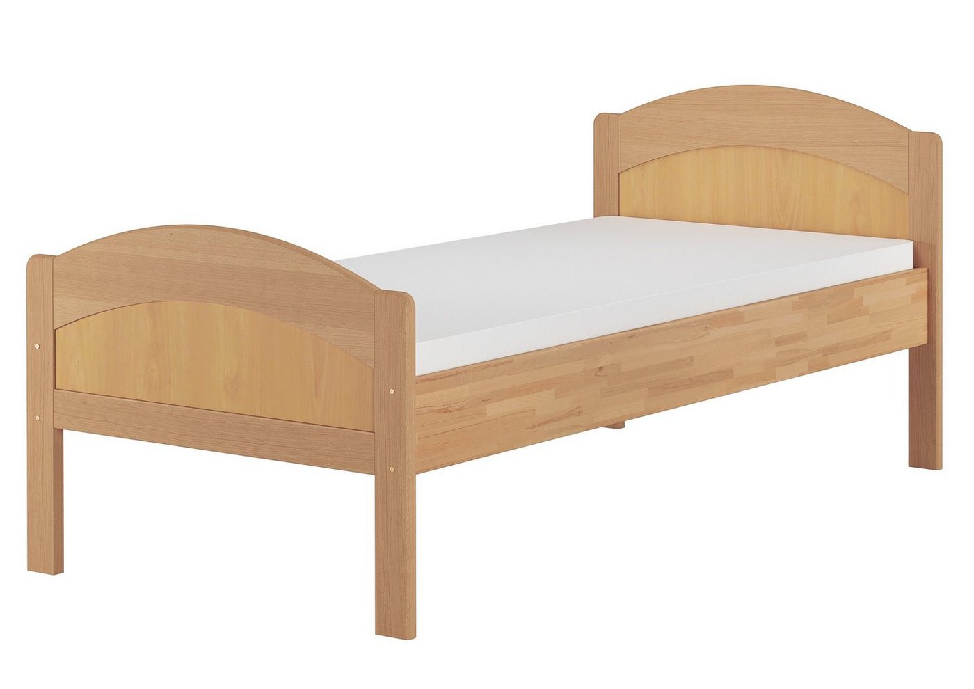 ERST-HOLZ Bett Seniorenbett Gästebett Buche 90x200 geschwungen mit Rollrost Matratze, Buchefarblos lackiert von ERST-HOLZ