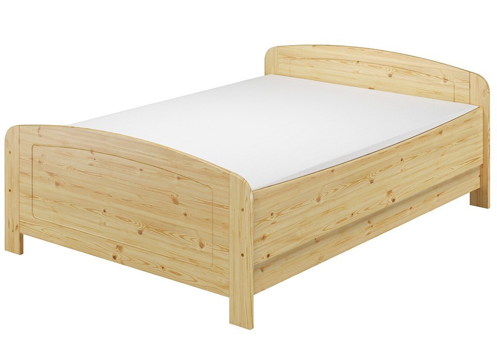 ERST-HOLZ Bett Seniorenbett hoher Sitz massiv Kiefer 140x200 Matratze Rollrost, Kieferfarblos lackiert von ERST-HOLZ