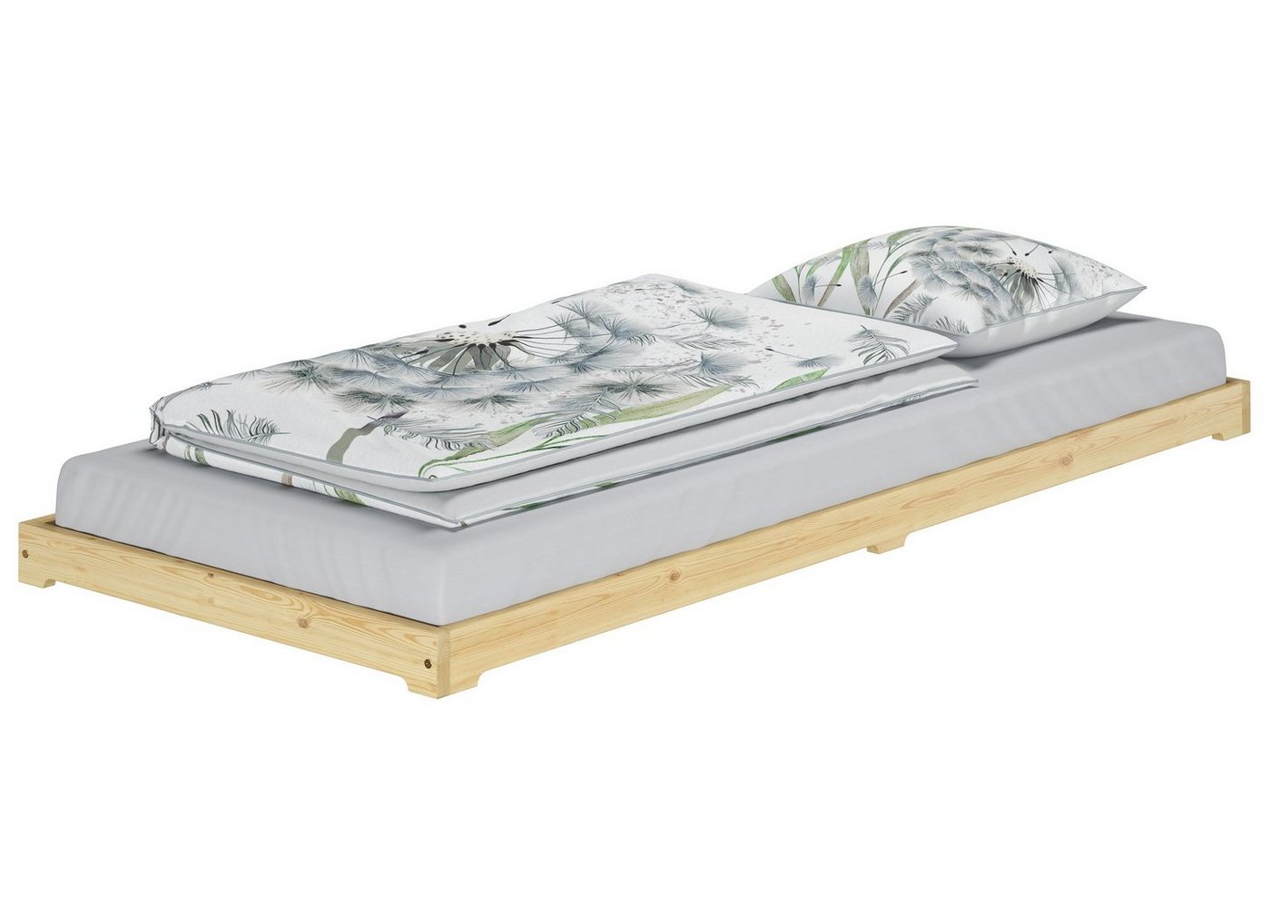 ERST-HOLZ Bett Studentenbett Futon extra niedriges Bettrahmen 90x200 Kiefer lackiert, Kieferfarblos lackiert von ERST-HOLZ