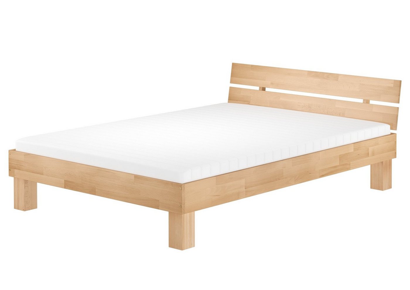 ERST-HOLZ Einzelbett Doppelbett 140x200 Buche massiv mit Rollrost + Matratze, Buchefarblos lackiert von ERST-HOLZ