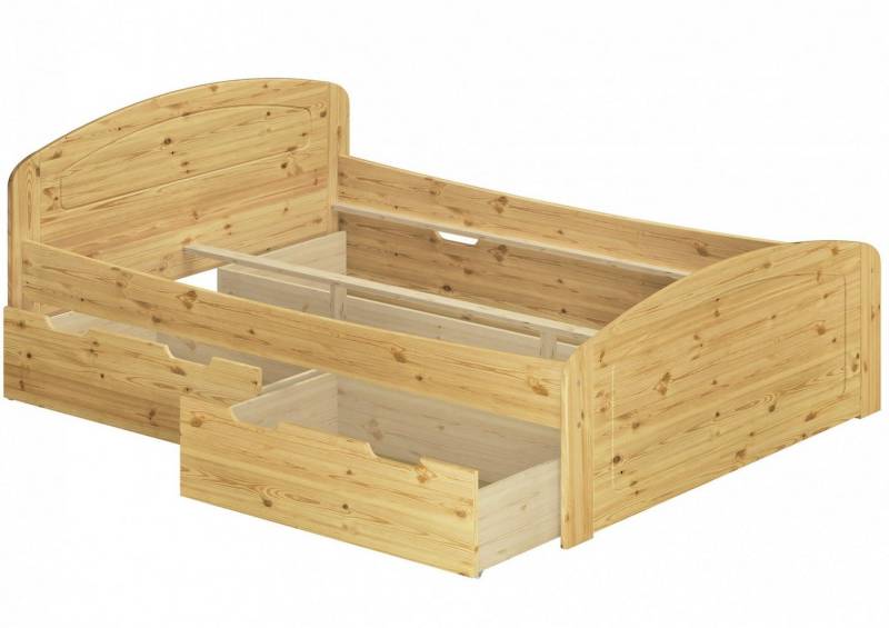 ERST-HOLZ Einzelbett Funktionsbett Doppelbett Überlang Kiefer Natur 180 x 220 ohne Rost, Kieferfarblos lackiert von ERST-HOLZ