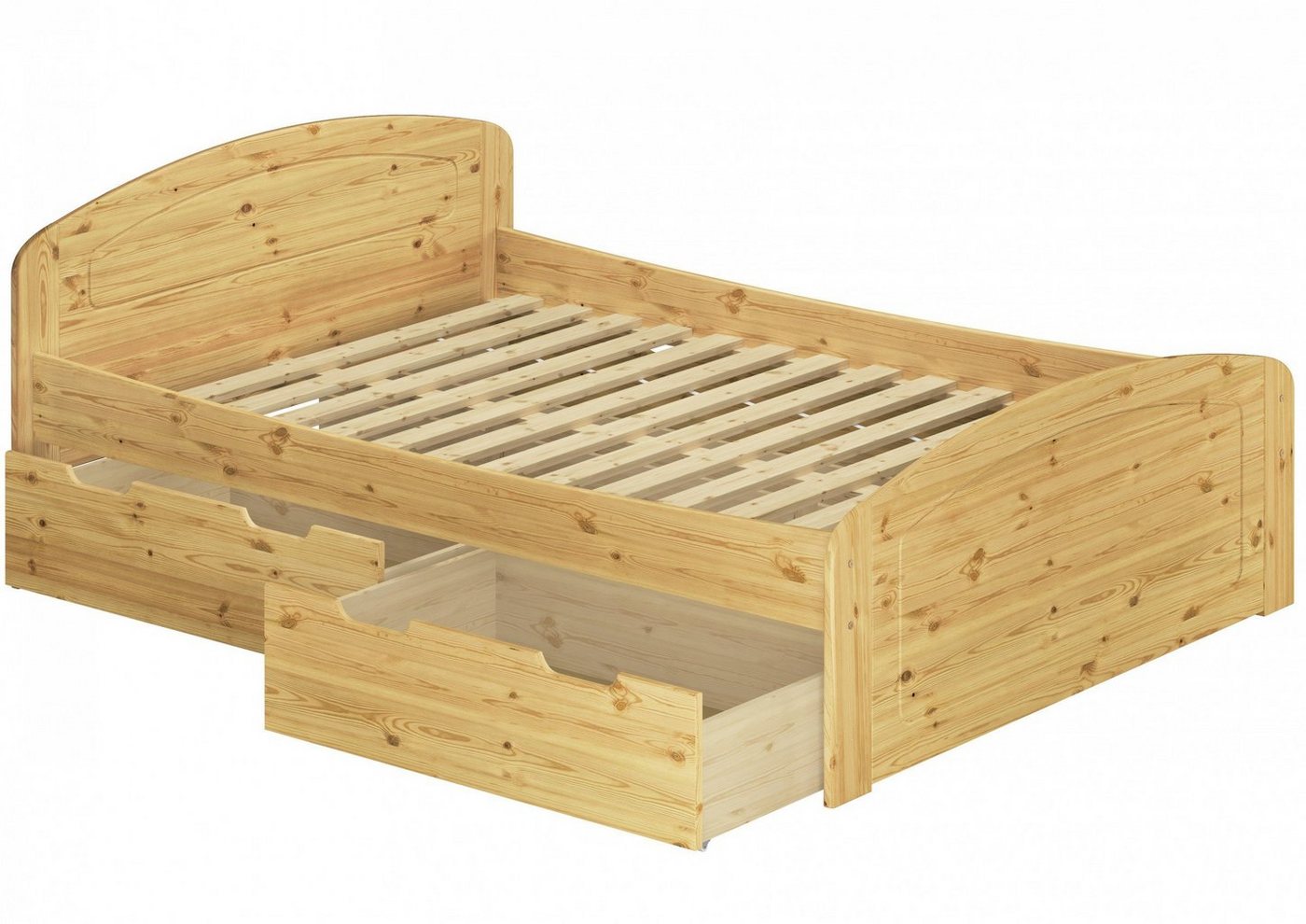 ERST-HOLZ Einzelbett Funktionsbett Massivholz überlang 60x220 3 Bettkästen mit Rollrosten, Kieferfarblos lackiert von ERST-HOLZ