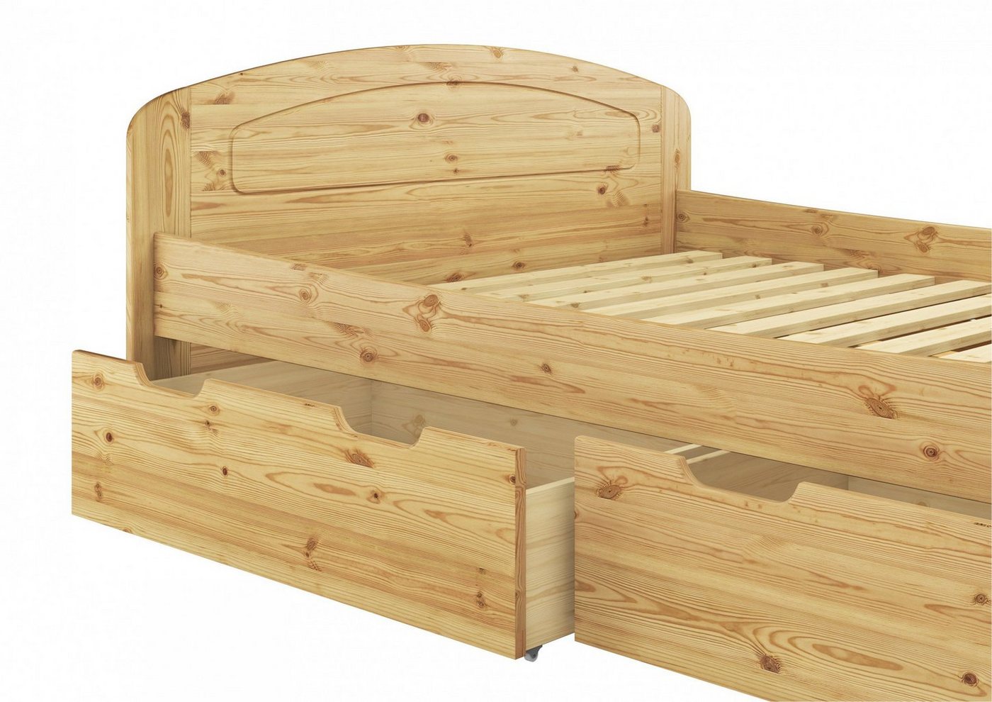 ERST-HOLZ Einzelbett Funktionsbett Überlänge 180x220 Doppelbett 3 Bettkasten, Kieferfarblos lackiert von ERST-HOLZ