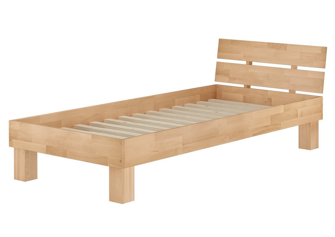ERST-HOLZ Einzelbett Überlanges Einzelbett 90 x 220 Buche Massiv Natur mit Rollrost, Buchefarblos lackiert von ERST-HOLZ