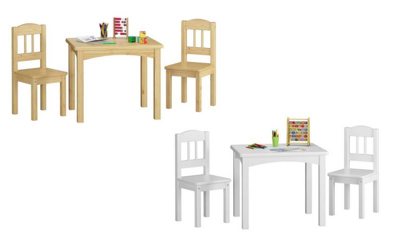 ERST-HOLZ Essgruppe Kindersitzgruppe in Weiß oder Holzfarbe Massiv mit Tisch und 2 Stühlen von ERST-HOLZ