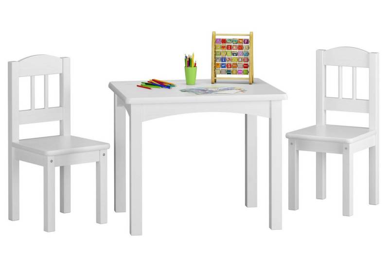 ERST-HOLZ Essgruppe Kindersitzgruppe in Weiß oder Holzfarbe Massiv mit Tisch und 2 Stühlen von ERST-HOLZ