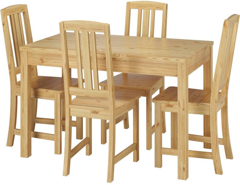 ERST-HOLZ Essgruppe Klassische Essgruppe Großer Tisch 80 x 120 und 4 Stühlen Kiefer Massiv von ERST-HOLZ