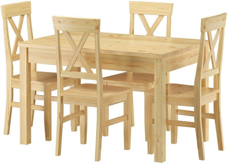 ERST-HOLZ Essgruppe Klassische Essgruppe mit Tisch 80 x 120 und 4 Stühlen Kiefer Massiv von ERST-HOLZ