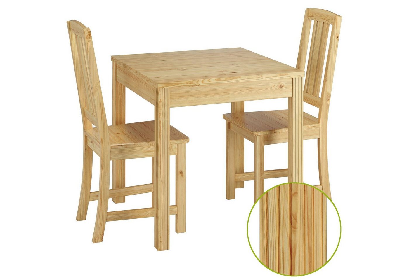 ERST-HOLZ Essgruppe Klassische Essgruppe mit Tisch und 2 Stühle Kiefer natur Massivholz von ERST-HOLZ