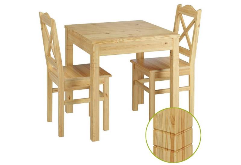 ERST-HOLZ Essgruppe Schöne Sitzgruppe mit Tisch und 2 Stühlen Kiefer Natur Massivholz von ERST-HOLZ