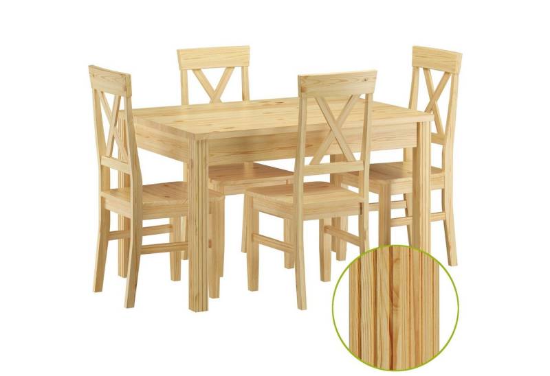 ERST-HOLZ Essgruppe Sitzgarnitur mit Tisch und 4 Stühle Kiefer Massivholz Vollholzmöbel von ERST-HOLZ