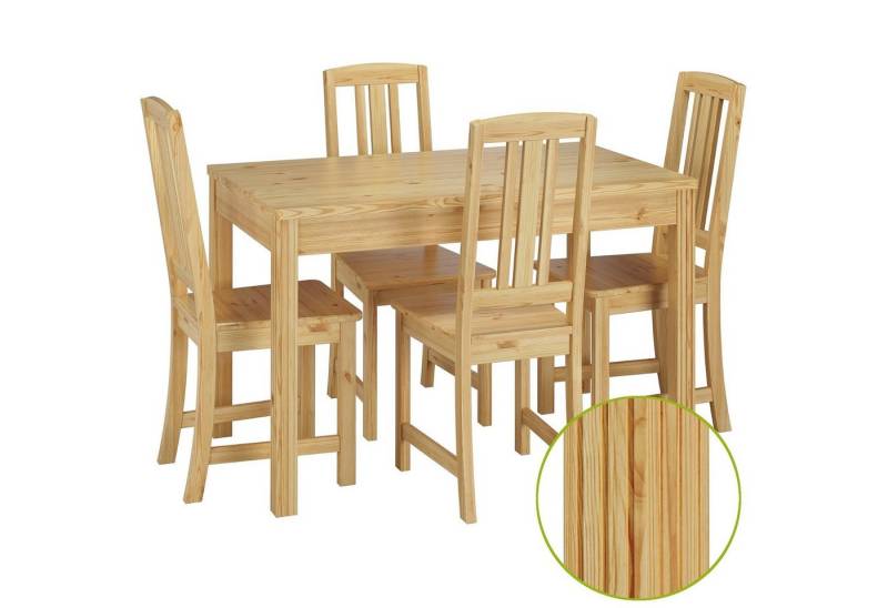 ERST-HOLZ Essgruppe Stilvolle Essgruppe mit Tisch und 4 Stühle in Kiefer Massivholz natur von ERST-HOLZ